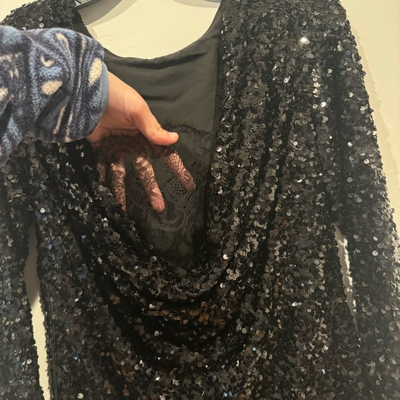 Sachin and Babi Black Cameron Sequin Mini Dress: Long Sleeve - Picture 9 of 15